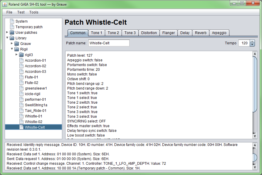 Common patch information panel showing patch name and other settings.